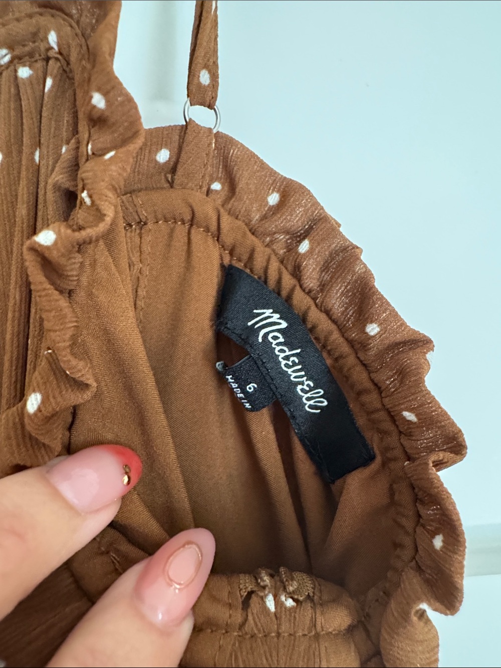 Madewell Brown Polka Dot Ruffled Strap Dress - Picture 2 of 4